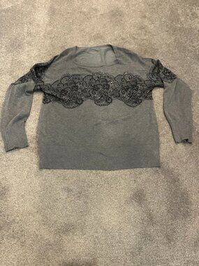 Boutique Moschino Gray Lace-Overlay Statement Sweatshirt